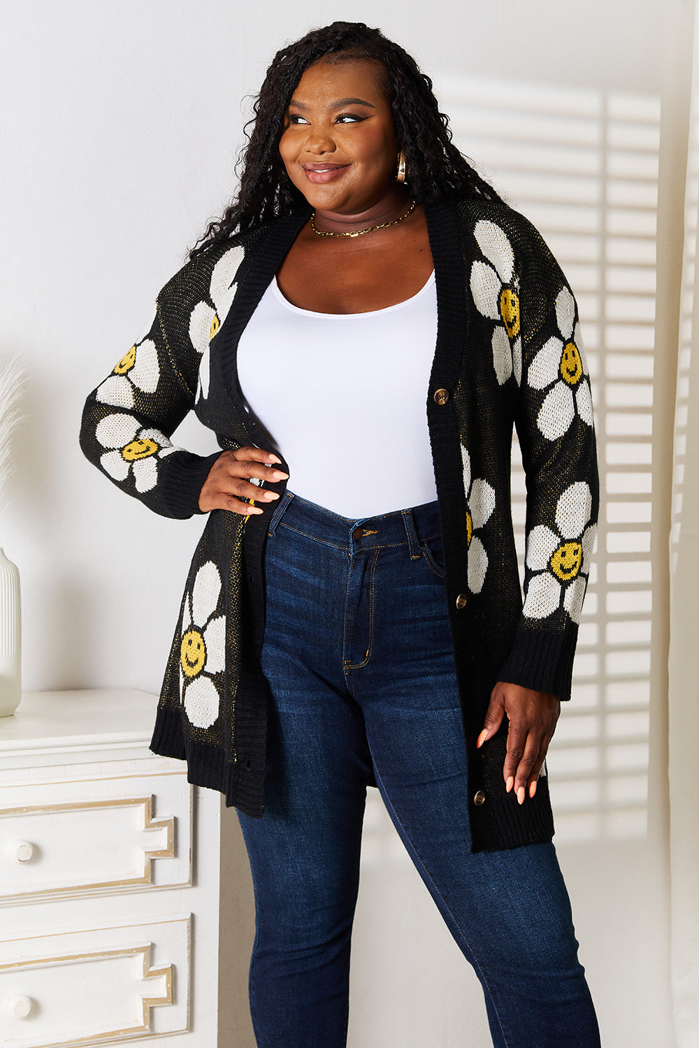 Floral Button Down Longline Cardigan