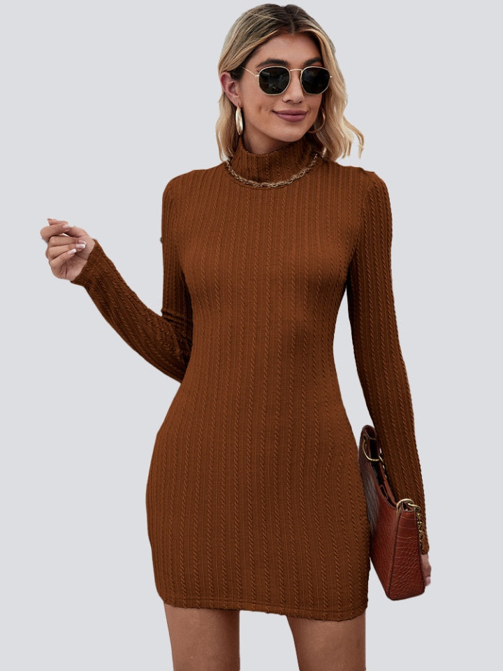 Cutout Mock Neck Long Sleeve Wrap Dress