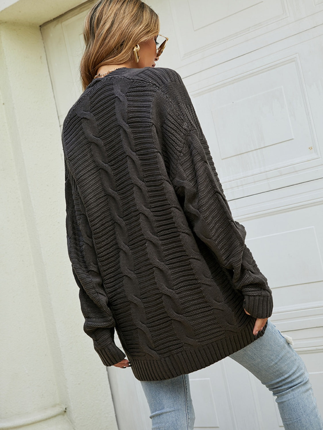 Open Front Dropped Shoulder Longline Cardigan