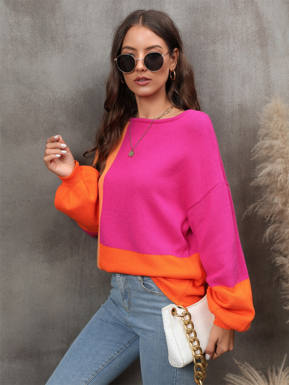 Color Block Round Neck Sweater