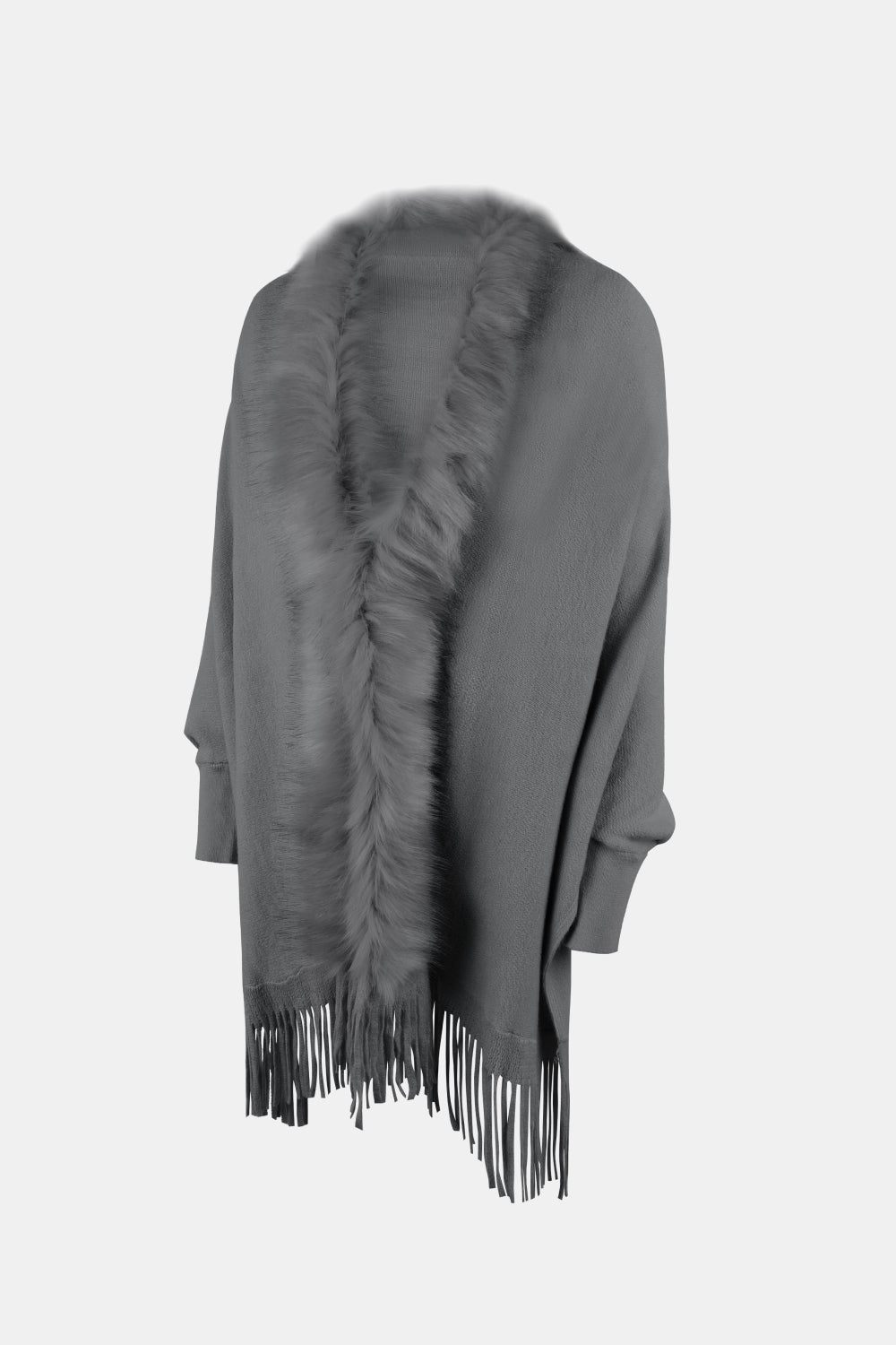 Fringe Open Front Long Sleeve Poncho